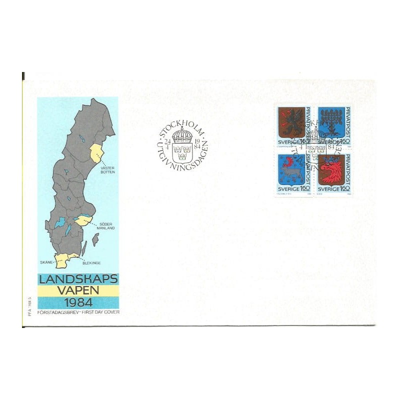 Szwecja 1984, Herby miast. FDC