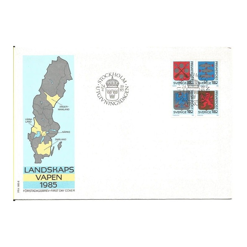 Szwecja 1985, Herby miast. FDC