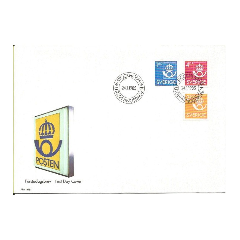 Szwecja 1985, Poczta, trąbki. FDC
