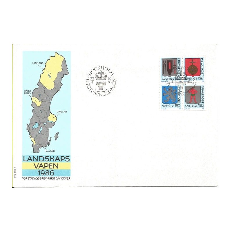 Szwecja 1986, Herby miast. FDC