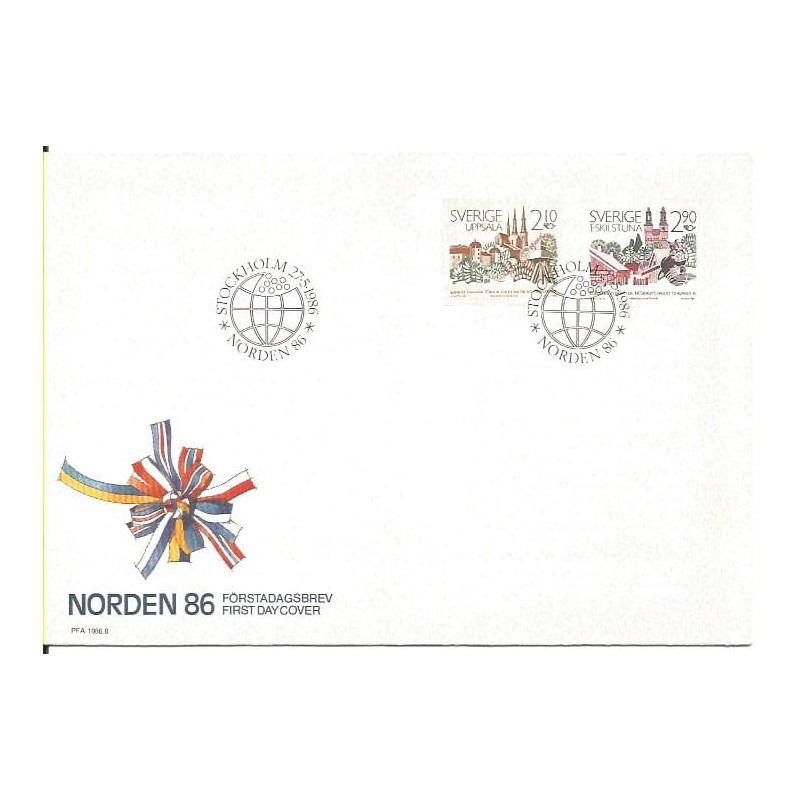 Szwecja 1986, Norden, miasta. FDC
