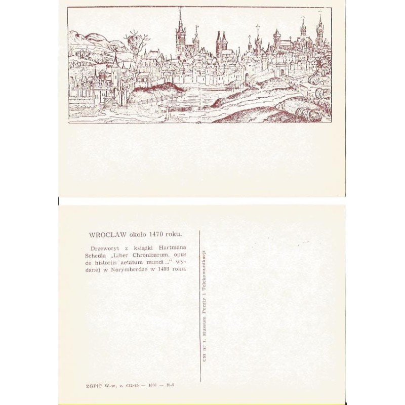 Wrocław, widok około 1470. Czysta. 1985. Cienki papier