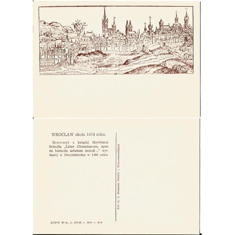 Wrocław, widok około 1470. Czysta. 1985. Karton