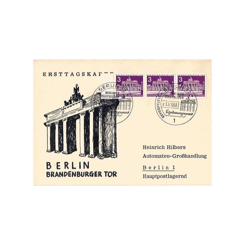Niemcy 1963, Berlin, Brama Brandenburska. Karta FDC.