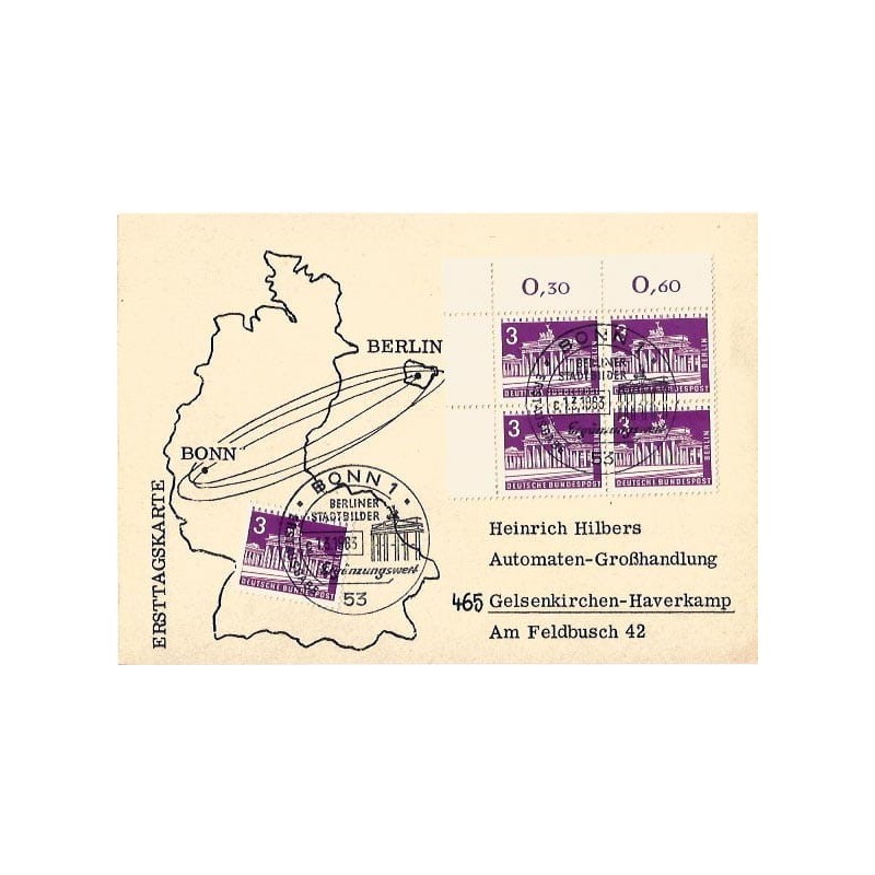 Niemcy 1963, Berlin, Brama Brandenburska. Karta FDC.