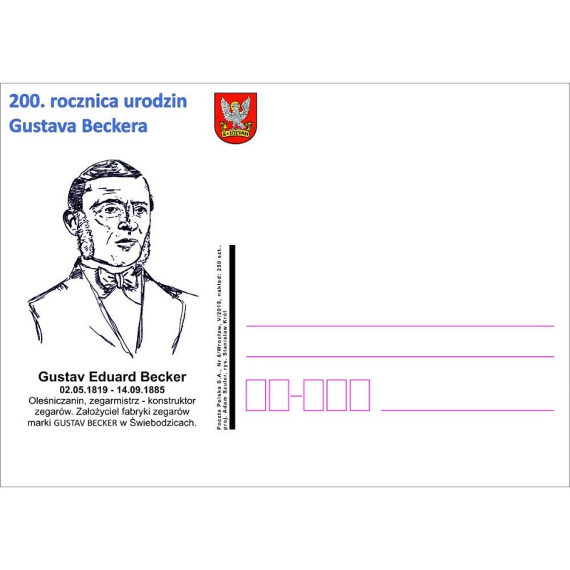 Kartka Wrocław 2019, G. Becker, zegary, Oleśnica, Świebodzice
