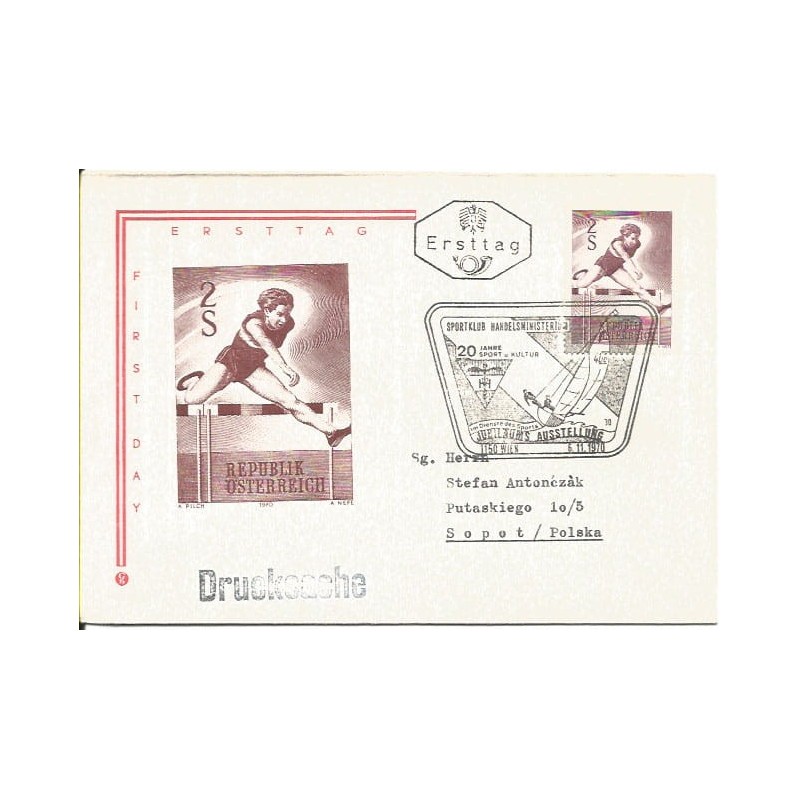 Austria 1970, Lekkoatletyka, żaglówka. FDC