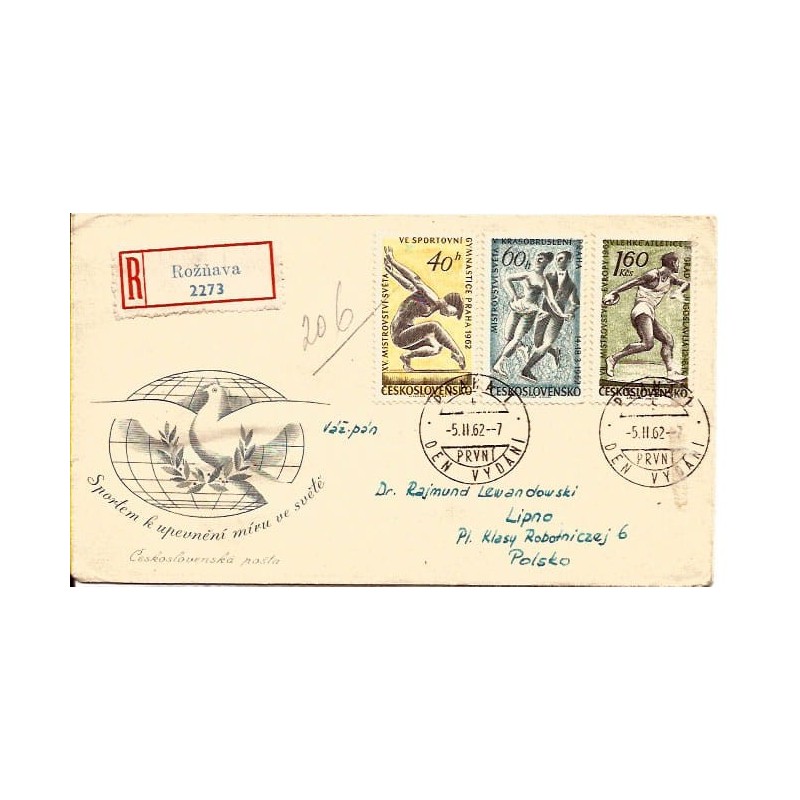 Czechosłowacja 1962, Sport, gimnastyka, łyżwiarstwo. FDC