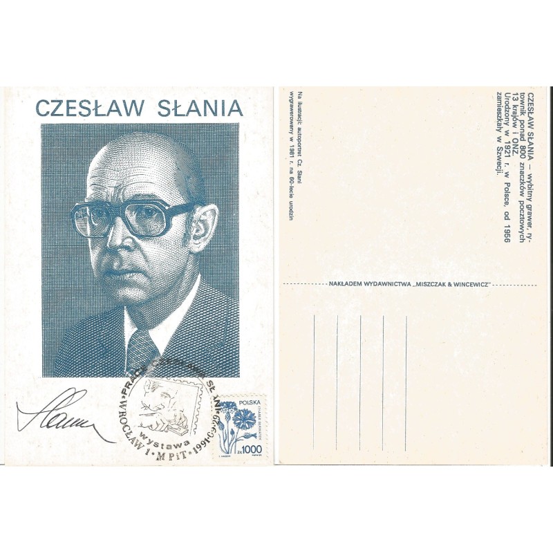 1991 karta maksimum. Wrocław, Czesław Słania. AUTOGRAF