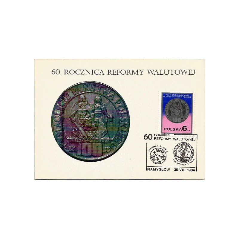 Fi 2383 karta maksimum. Moneta, książę Mieszko. Namysłów 1984