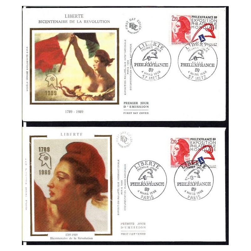 Francja 1988, ŚWF Philexfrance, rewolucja francuska. 2 FDC z różnych miast