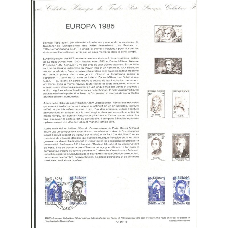 Francja 1985, EUROPA CEPT, muzyka, Chopin. Dokument.