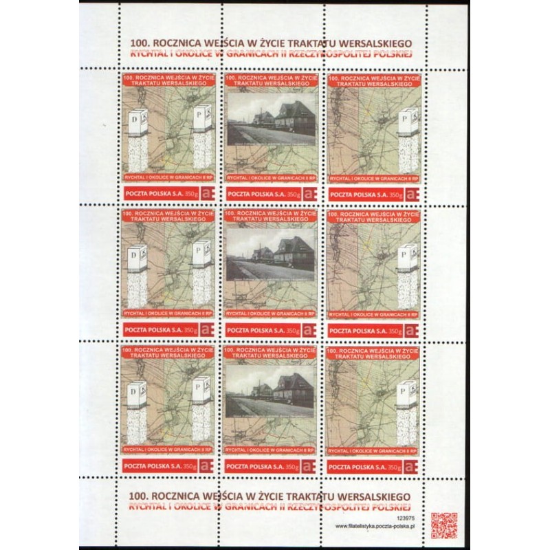 2020 Personalizowany. Rychtal, niepodległość, Traktat Wersalski, granica, słupy graniczne. Arkusz