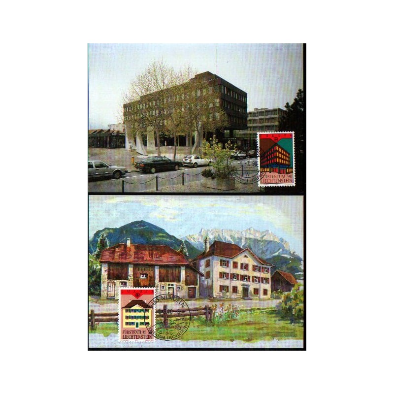 Liechtenstein 1990, EUROPA CEPT: poczta, urzędy pocztowe. Karty maksimum