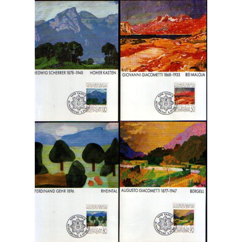 Liechtenstein 1991, Malarstwo, Konfederacja Szwajcarska. Karty maksimum