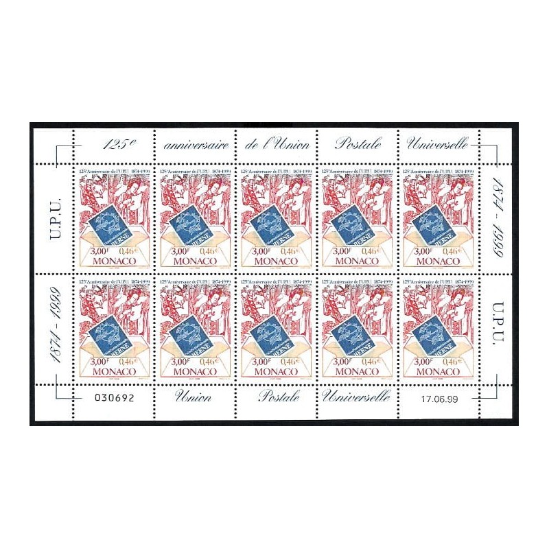 Monako 1999, 125 lat UPU, poczta. Arkusz **