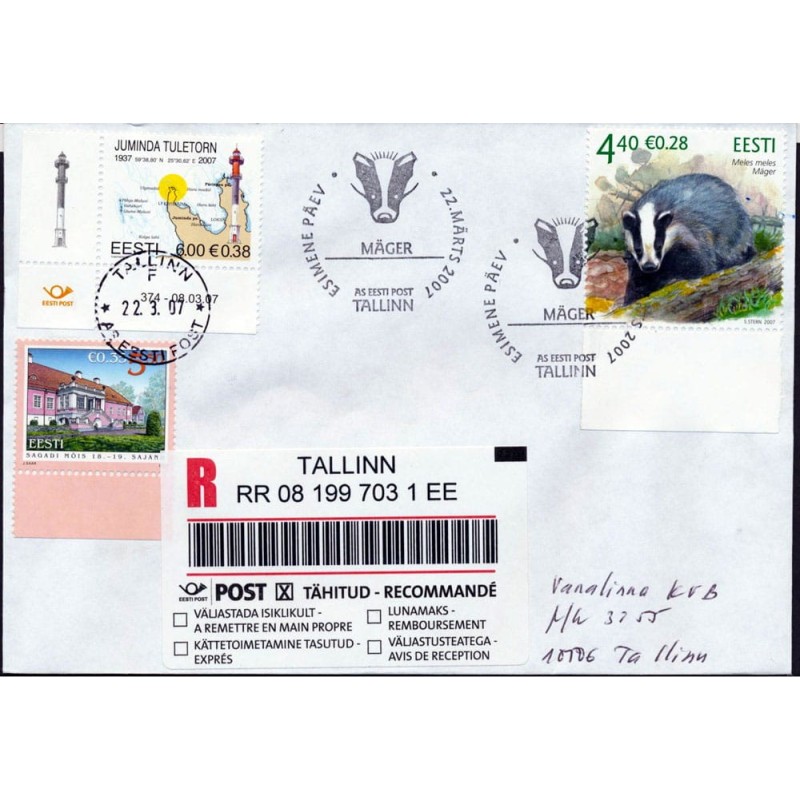 Estonia 2007, Zwierzęta: borsuk. FDC polecone
