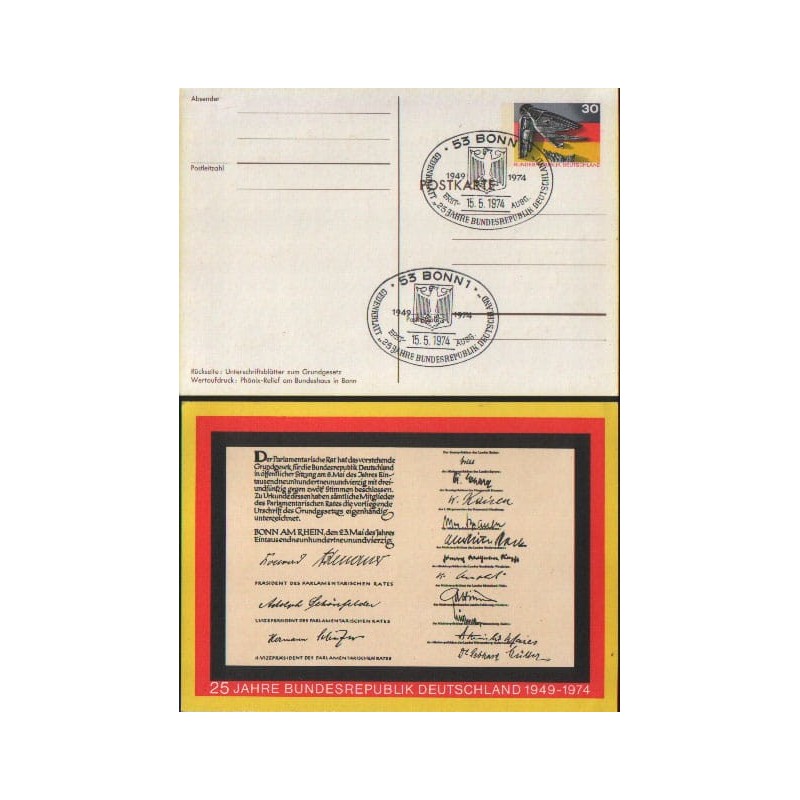Niemcy 1974, 25 lat RFN. Cp z datownikiem Bonn
