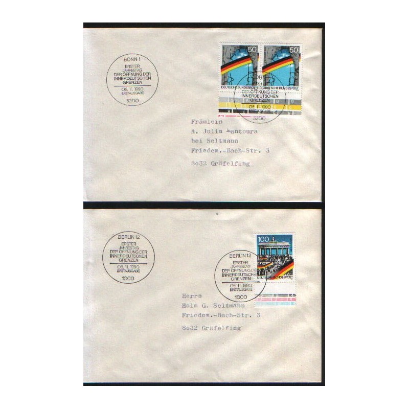 Niemcy 1990, Zjednoczenie Niemiec, otwarcie granic. FDC Berlin i Bonn