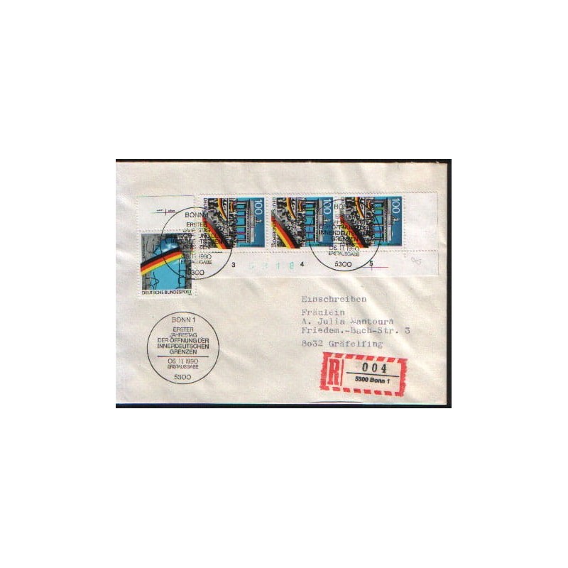 Niemcy 1990, Zjednoczenie Niemiec, otwarcie granic. FDC Bonn, polecony