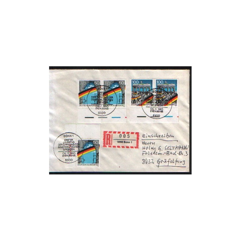 Niemcy 1990, Zjednoczenie Niemiec, otwarcie granic. FDC Bonn, polecony