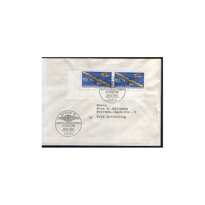 Niemcy 1991, Lotnictwo, samolot H. Grade. FDC Berlin