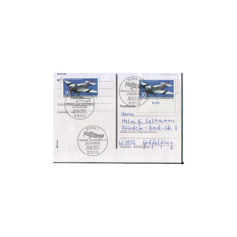 Niemcy 1991, Lotnictwo, samolot Junkers. FDC Bonn