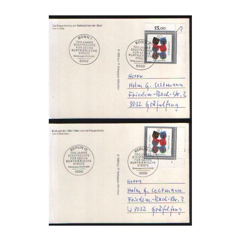 Niemcy 1991, Miasta elektorskie, herby. FDC Berlin i Bonn