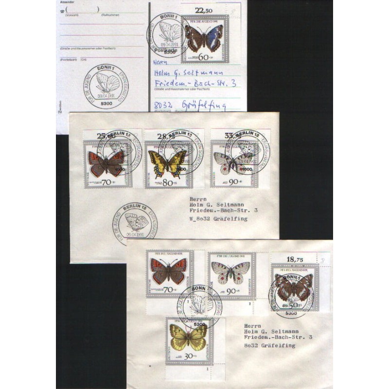 Niemcy 1991, Owady: motyle. FDC Berlin i Bonn