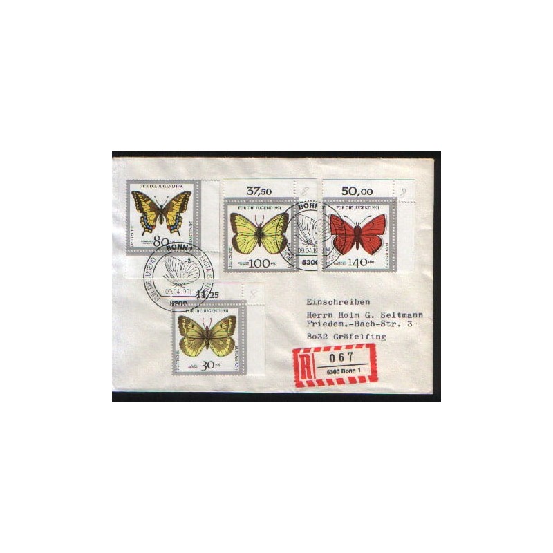 Niemcy 1991, Owady: motyle. FDC Berlin, polecony