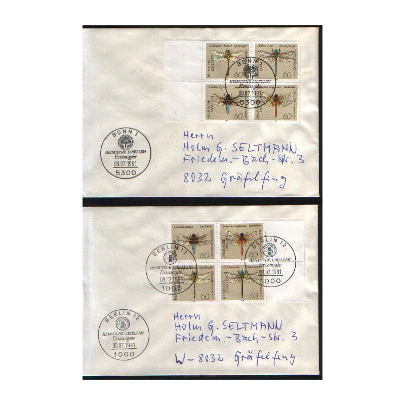 Niemcy 1991, Owady: ważki. FDC Berlin i Bonn