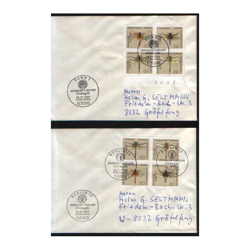 Niemcy 1991, Owady: ważki. FDC Berlin i Bonn