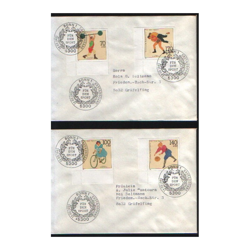 Niemcy 1991, Sport: rower, koszykówka, ciężary, zapasy. FDC Berlin i Bonn