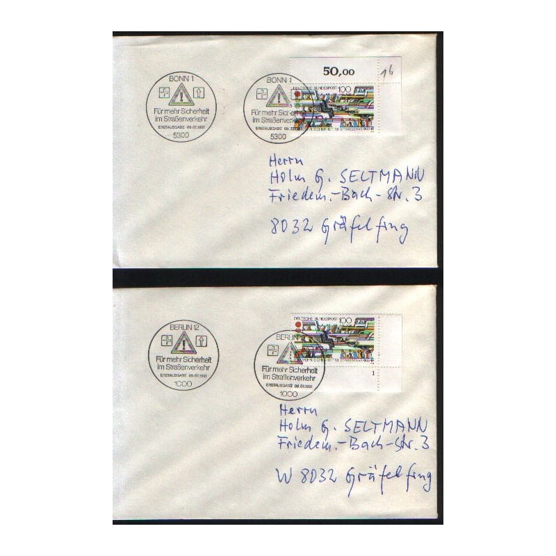 Niemcy 1991, Znaki drogowe, motoryzacja. FDC Berlin i Bonn