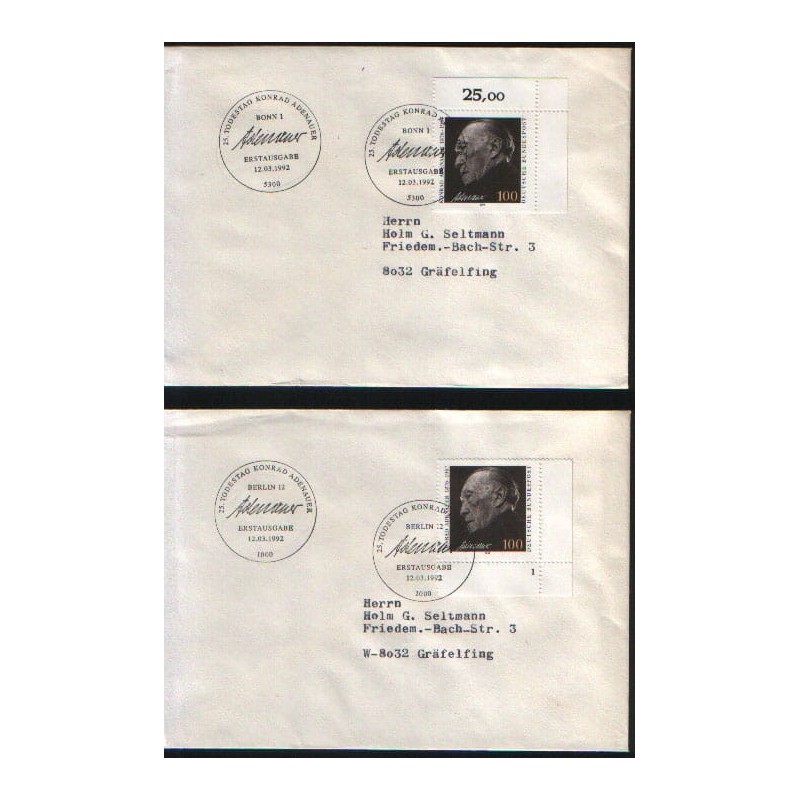 Niemcy 1992, Konrad Adenauer, kanclerz, polityka. FDC Berlin i Bonn