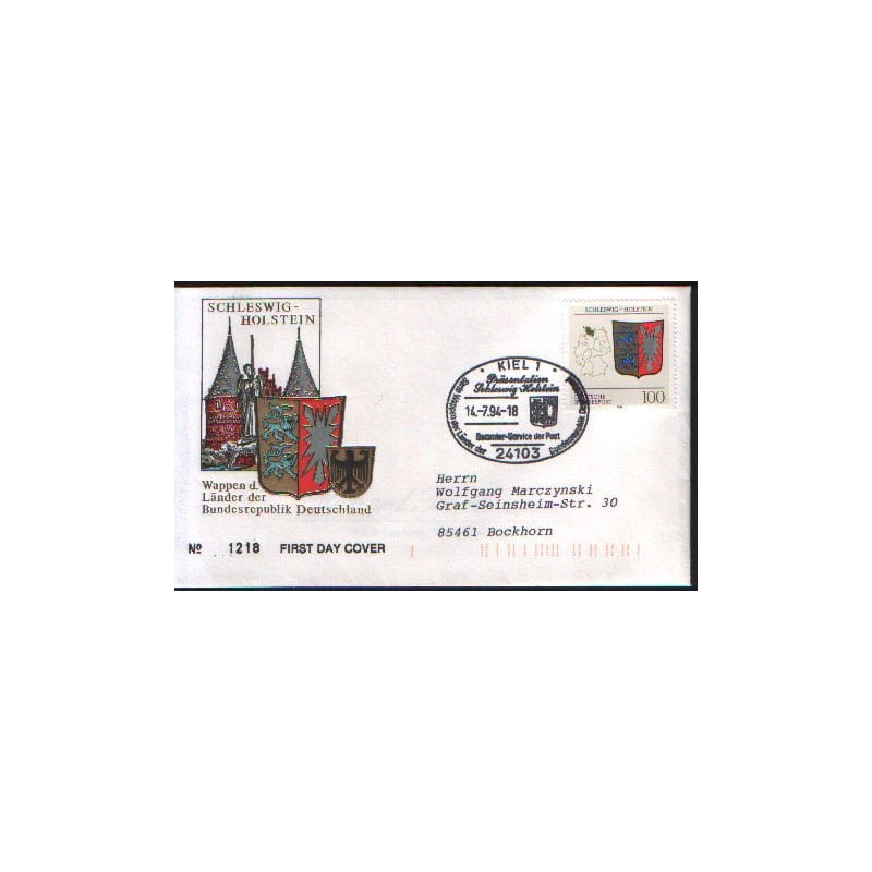 Niemcy 1994, Landy, regiony, herb: Szlezwik Holstein. FDC