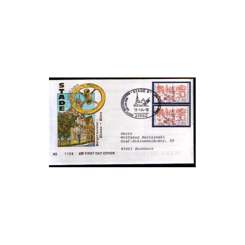 Niemcy 1994, Stade, zabytki, 1000 lat. FDC