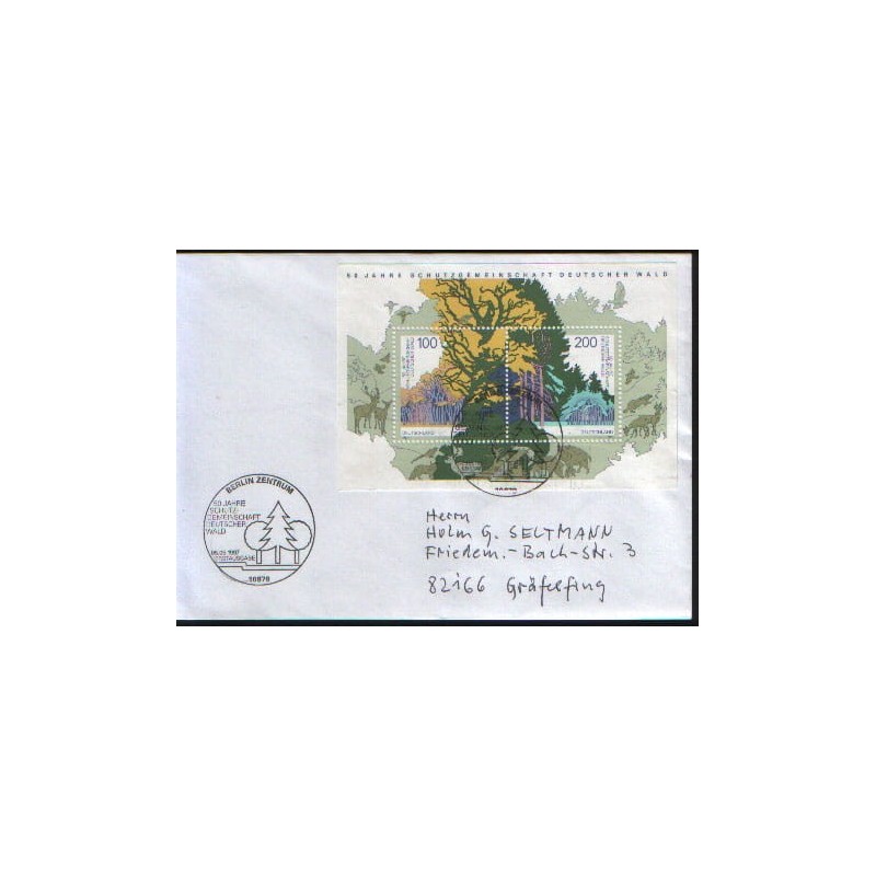 Niemcy 1997, Las, zwierzęta, drzewa. FDC Berlin z blokiem