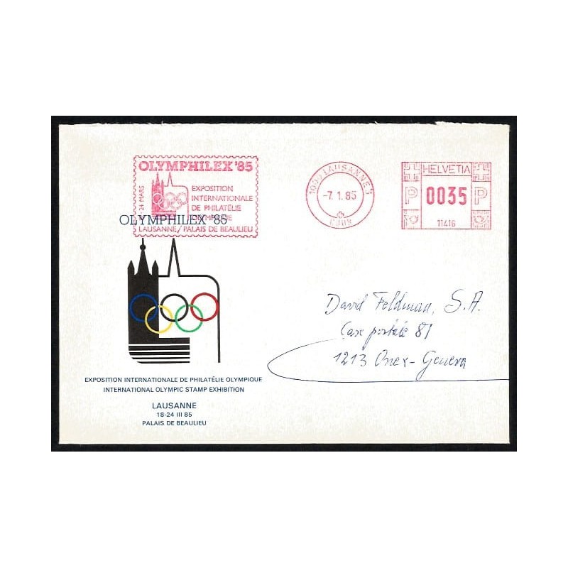 Szwajcaria 1985, Olimpiada, WF Olymphilex. Frankatura Lozanna