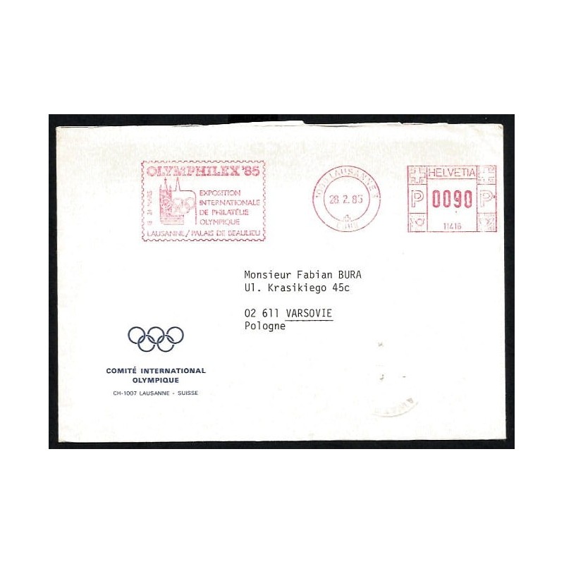 Szwajcaria 1985, Olimpiada, WF Olymphilex. Frankatura Lozanna