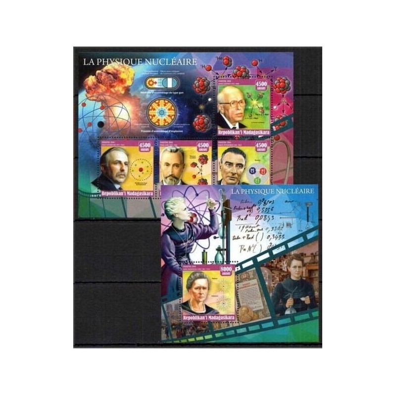 Madagaskar 2016, M. Curie, chemia, Nobel. 2 bloki **