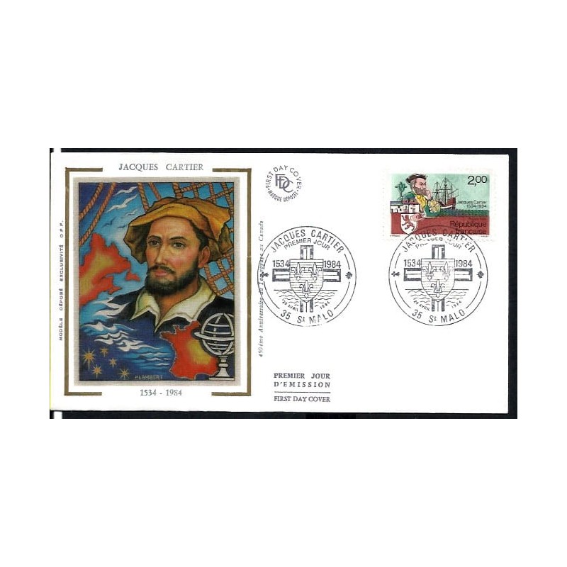 Francja 1984, J. Cartier, odkrycia, statek. Z Kanadą. FDC