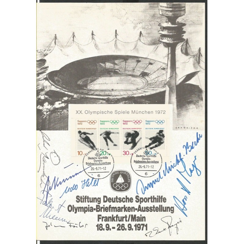 Niemcy 1971, Igrzyska olimpijskie Monachium. AUTOGRAFY. Karnet z oryginalnymi autografami