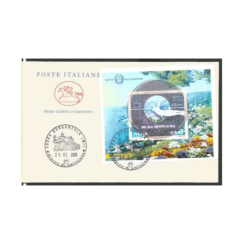 Włochy 2008, Muzyka, płyta gramofonowa. FDC