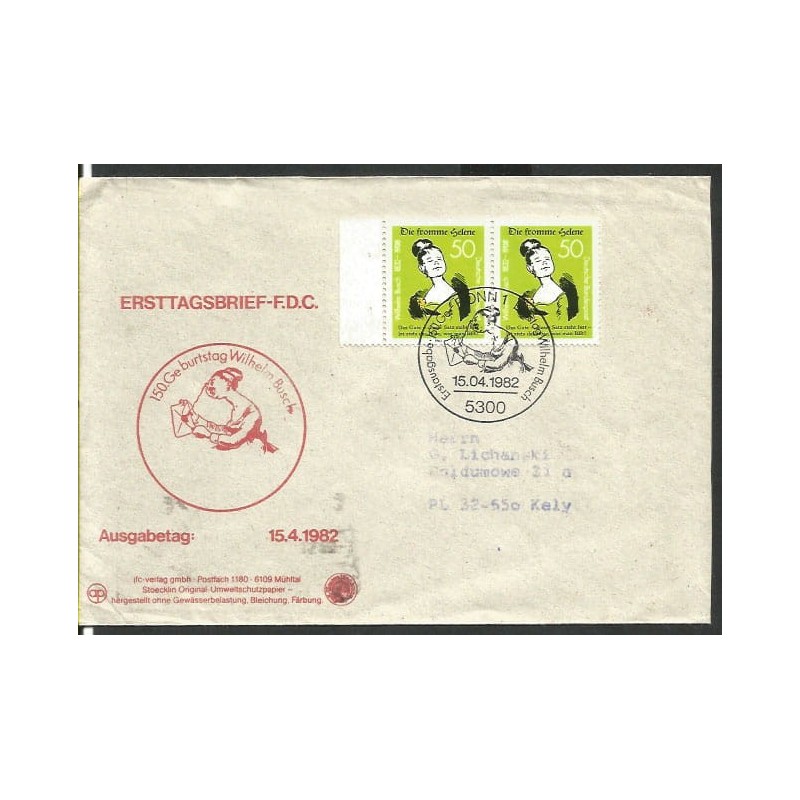 Niemcy 1982, W. Busch, satyra, grafika, komiks. FDC