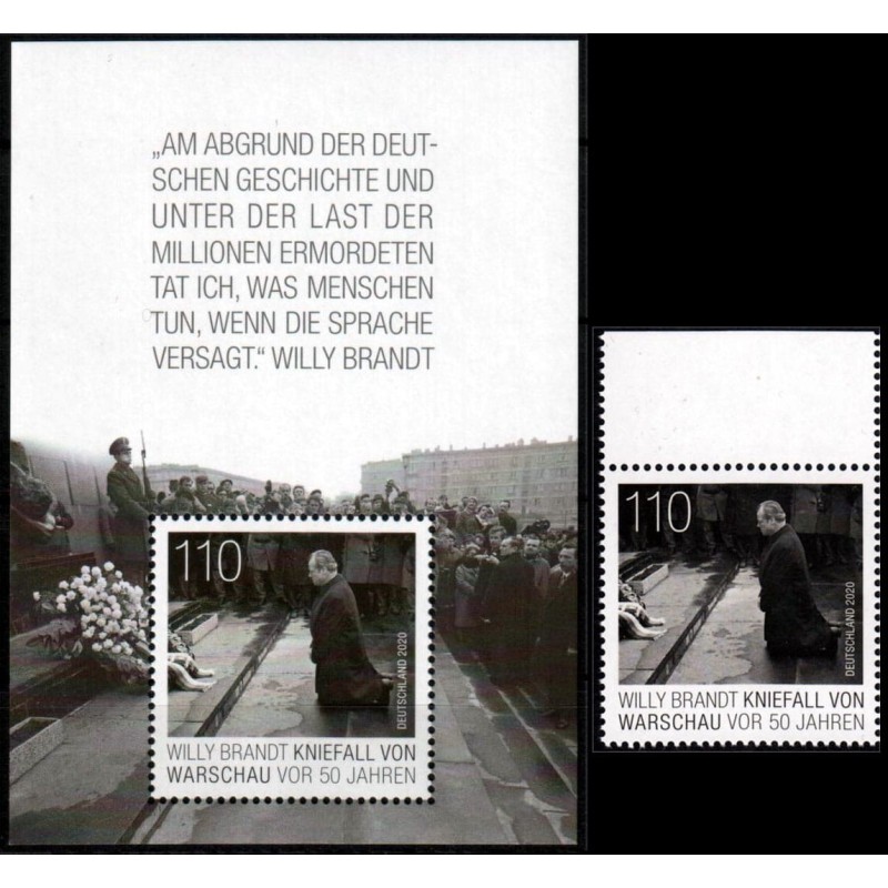 Niemcy 2020, Willy Brandt, Warszawa, pomnika getta. Blok i znaczek z arkusika **