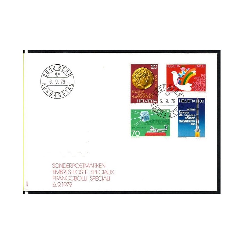 Szwajcaria 1979, Moneta, kosmos, gołąbek pokoju. FDC