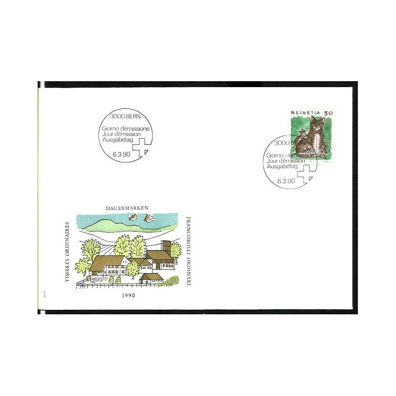 Szwajcaria 1990, Zwierzęta: kot. FDC