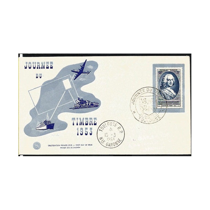Francja 1953, Dzień znaczka, Marc-Pierre de Voyer, wojna. FDC