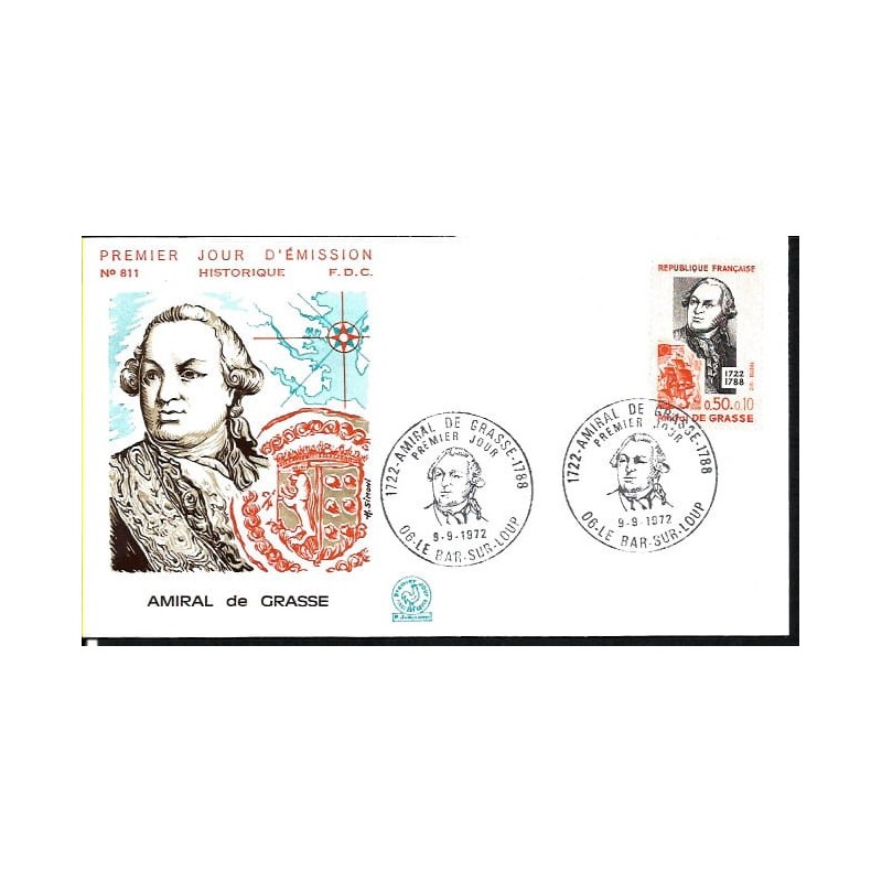 Francja 1972, Amiral de Grasse, odkrycia, geografia, statek. FDC